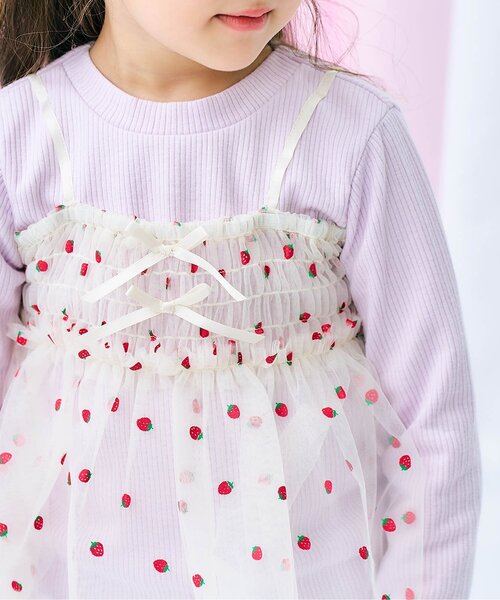 apres les cours（アプレレクール）の「【リンク】いちご・花柄チュールドッキングトップス_ジュニア対応（Tシャツ/カットソー・キッズ・ピンク/イエロー/アイボリー・80/90/100/110/120/130/140）」の15枚目の写真