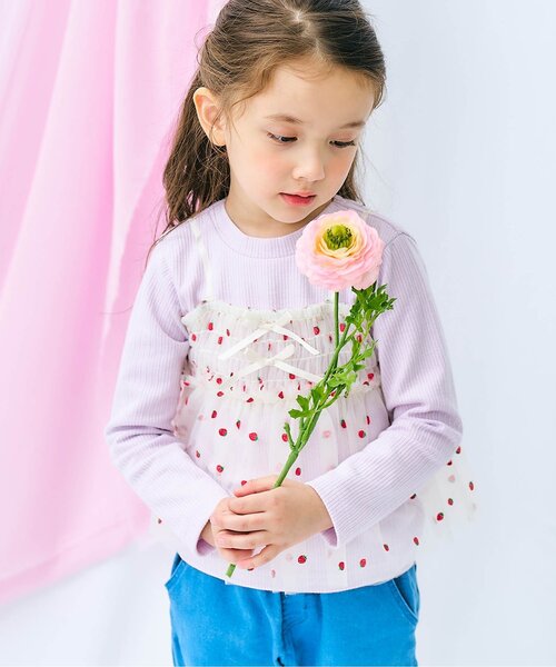 apres les cours（アプレレクール）の「【リンク】いちご・花柄チュールドッキングトップス_ジュニア対応（Tシャツ/カットソー・キッズ・ピンク/イエロー/アイボリー・80/90/100/110/120/130/140）」の16枚目の写真