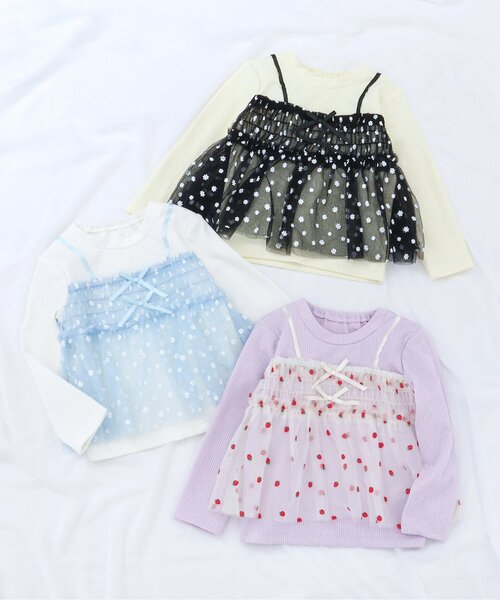 apres les cours（アプレレクール）の「【リンク】いちご・花柄チュールドッキングトップス_ジュニア対応（Tシャツ/カットソー・キッズ・ピンク/イエロー/アイボリー・80/90/100/110/120/130/140）」の18枚目の写真