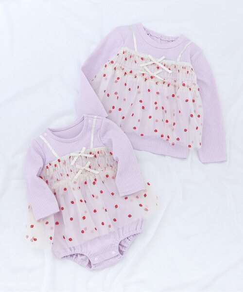 apres les cours（アプレレクール）の「【リンク】いちご・花柄チュールドッキングトップス_ジュニア対応（Tシャツ/カットソー・キッズ・ピンク/イエロー/アイボリー・80/90/100/110/120/130/140）」の20枚目の写真