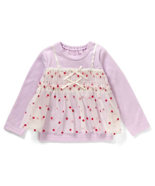 apres les cours（アプレレクール）の「【リンク】いちご・花柄チュールドッキングトップス_ジュニア対応（Tシャツ/カットソー・キッズ・ピンク/イエロー/アイボリー・80/90/100/110/120/130/140）」の5枚目の写真