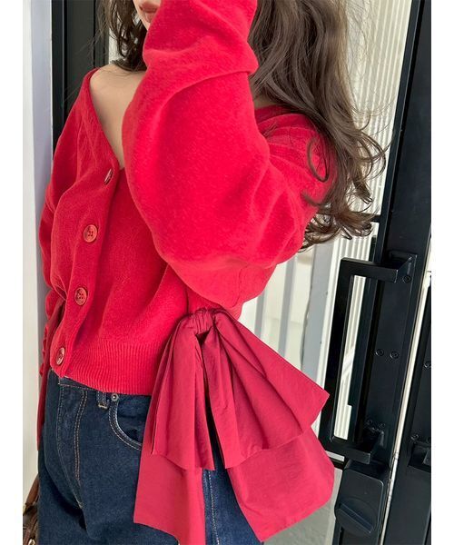 SNIDEL（スナイデル）の「リボンドッキングカーディガン（カーディガン/ボレロ・レディース・アイボリー/レッド/ネイビー・F）」の5枚目の写真