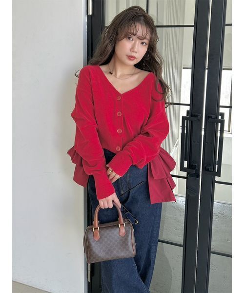 SNIDEL（スナイデル）の「リボンドッキングカーディガン（カーディガン/ボレロ・レディース・アイボリー/レッド/ネイビー・F）」の8枚目の写真