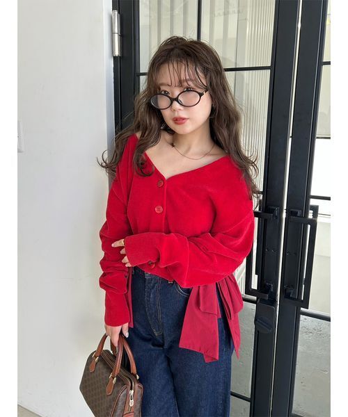 SNIDEL（スナイデル）の「リボンドッキングカーディガン（カーディガン/ボレロ・レディース・アイボリー/レッド/ネイビー・F）」の9枚目の写真