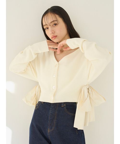 SNIDEL（スナイデル）の「リボンドッキングカーディガン（カーディガン/ボレロ・レディース・アイボリー/レッド/ネイビー・F）」の10枚目の写真