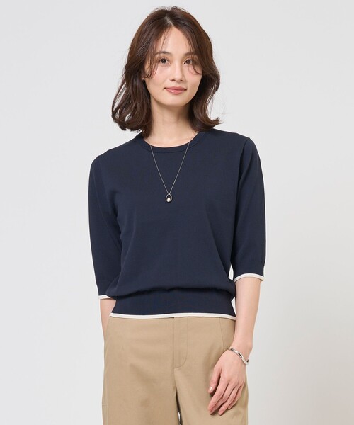 J.PRESS（ジェイプレス）の「【アンサンブル着用可】BASIC HT COTTON クルーネック ニット（ニット/セーター・レディース・ピンク系/アイボリー系/ネイビー系/スカイブルー系・LARGE/MEDIUM）」の3枚目の写真