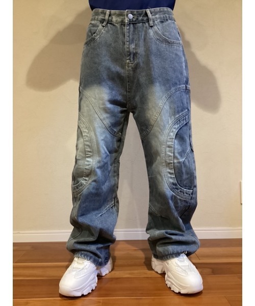 Bling Leads(ブリングリーズ)の「【Blss】【Bling Leads】ユーズド加工デニムパンツ 切り替え(デニムパンツ・メンズ・ブラック/ブルー・FREE)」の1枚目の写真