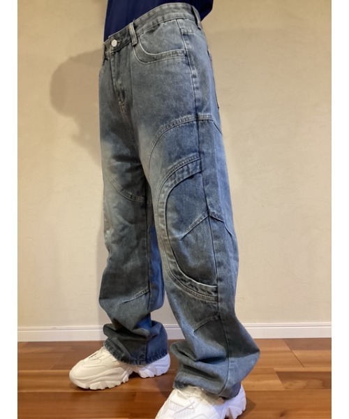 Bling Leads(ブリングリーズ)の「【Blss】【Bling Leads】ユーズド加工デニムパンツ 切り替え(デニムパンツ・メンズ・ブラック/ブルー・FREE)」の3枚目の写真