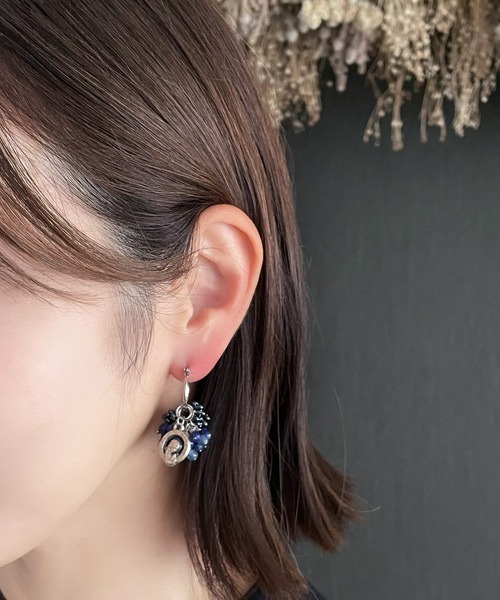 tone(トーン)の「【mallelabrocante/マルラブロカント】天然石とヴィンテージメダイの着せ替えフープピアス/金属アレルギー対応(ピアス(両耳用)・レディース・ブラック/ブルー/ホワイト・FREE)」の16枚目の写真