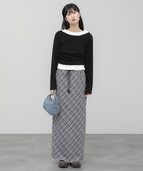 HEILIS(ヘイリス)の「レイヤード風ボートネックカットソー/ グレー ブラック カットソー トップス レイヤード ドッキング 春服 秋服 冬服 長袖 トップス 韓国 ガーリー 無地 カジュアル シンプル ノームコア(Tシャツ/カットソー・レディース・グレー/ブラック・FREE)」の15枚目の写真
