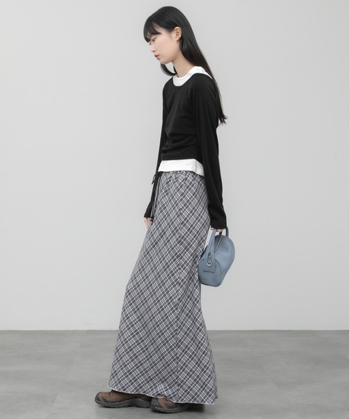 HEILIS(ヘイリス)の「レイヤード風ボートネックカットソー/ グレー ブラック カットソー トップス レイヤード ドッキング 春服 秋服 冬服 長袖 トップス 韓国 ガーリー 無地 カジュアル シンプル ノームコア(Tシャツ/カットソー・レディース・グレー/ブラック・FREE)」の16枚目の写真