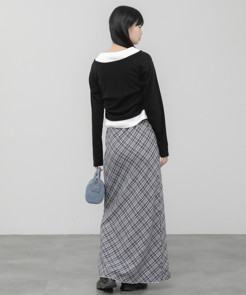 HEILIS(ヘイリス)の「レイヤード風ボートネックカットソー/ グレー ブラック カットソー トップス レイヤード ドッキング 春服 秋服 冬服 長袖 トップス 韓国 ガーリー 無地 カジュアル シンプル ノームコア(Tシャツ/カットソー・レディース・グレー/ブラック・FREE)」の18枚目の写真