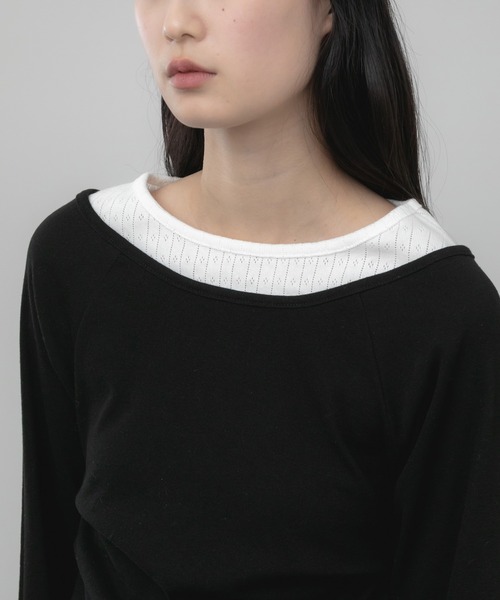 HEILIS(ヘイリス)の「レイヤード風ボートネックカットソー/ グレー ブラック カットソー トップス レイヤード ドッキング 春服 秋服 冬服 長袖 トップス 韓国 ガーリー 無地 カジュアル シンプル ノームコア(Tシャツ/カットソー・レディース・グレー/ブラック・FREE)」の19枚目の写真