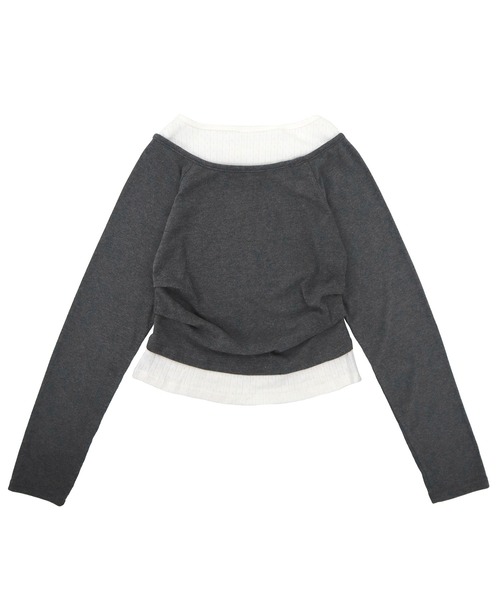 HEILIS(ヘイリス)の「レイヤード風ボートネックカットソー/ グレー ブラック カットソー トップス レイヤード ドッキング 春服 秋服 冬服 長袖 トップス 韓国 ガーリー 無地 カジュアル シンプル ノームコア(Tシャツ/カットソー・レディース・グレー/ブラック・FREE)」の22枚目の写真