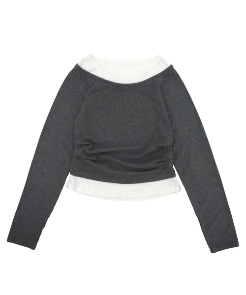HEILIS(ヘイリス)の「レイヤード風ボートネックカットソー/ グレー ブラック カットソー トップス レイヤード ドッキング 春服 秋服 冬服 長袖 トップス 韓国 ガーリー 無地 カジュアル シンプル ノームコア(Tシャツ/カットソー・レディース・グレー/ブラック・FREE)」の21枚目の写真