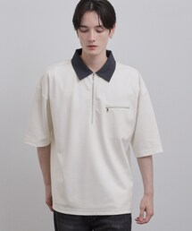 tk.TAKEO KIKUCHI | 【人気商品!】カラースイッチハーフジップポロ/ドロップショルダー/ポロシャツ/ドライタッチ(Tシャツ/カットソー)