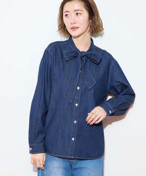 Petit Honfleur(プチオンフルール)の「デニムボウタイブラウス(シャツ/ブラウス・レディース・ブルー/ネイビー・9号/11号/13号)」の19枚目の写真
