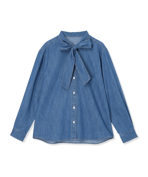 Petit Honfleur(プチオンフルール)の「デニムボウタイブラウス(シャツ/ブラウス・レディース・ブルー/ネイビー・9号/11号/13号)」の5枚目の写真
