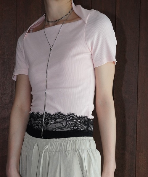 chuclla(チュクラ)の「ネックラインデザイントップス chw26s091(Tシャツ/カットソー・レディース・ピンク/ホワイト・FREE)」の1枚目の写真