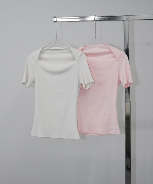 chuclla(チュクラ)の「ネックラインデザイントップス chw26s091(Tシャツ/カットソー・レディース・ピンク/ホワイト・FREE)」の11枚目の写真