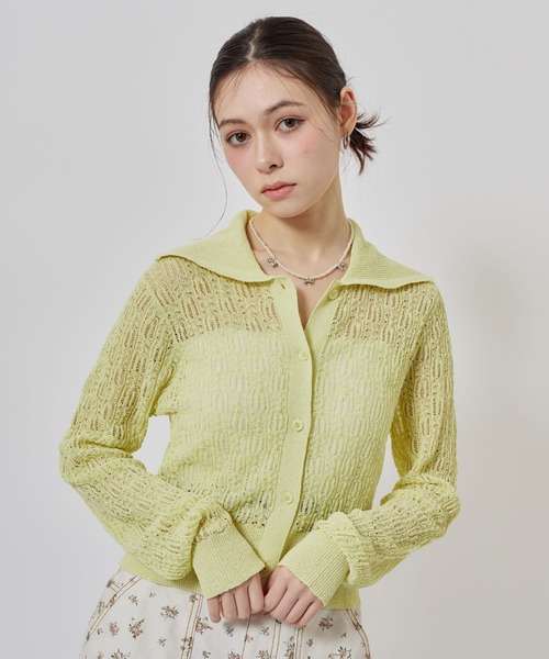 atmos pink(アトモスピンク)の「atmos pink See-Through Knit Cardigan / アトモスピンク シースルー ニット カーディガン(ニット/セーター・レディース・イエロー/ホワイト/ブラック・FREE)」の3枚目の写真