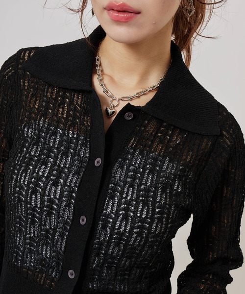 atmos pink(アトモスピンク)の「atmos pink See-Through Knit Cardigan / アトモスピンク シースルー ニット カーディガン(ニット/セーター・レディース・イエロー/ホワイト/ブラック・FREE)」の22枚目の写真