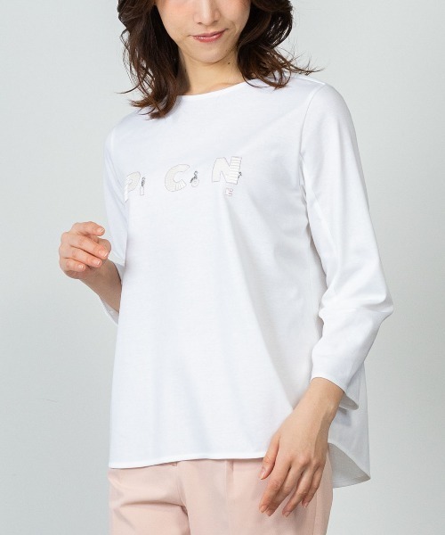 STUDIO PICONE(スタジオピッコーネ)の「UV冷感タック袖プルオーバー(Tシャツ/カットソー・レディース・ネイビー/ホワイト/ライトオレンジ系・LL/L/M)」の2枚目の写真
