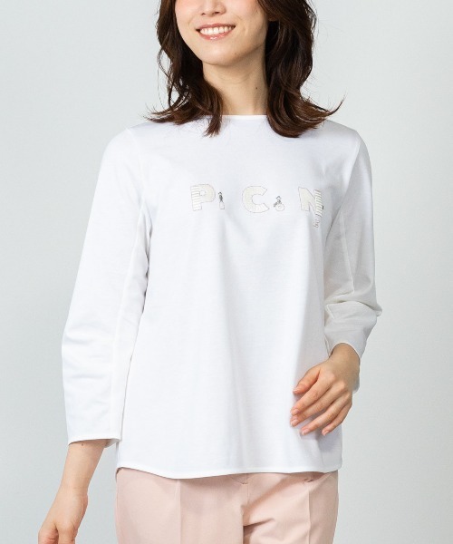 STUDIO PICONE(スタジオピッコーネ)の「UV冷感タック袖プルオーバー(Tシャツ/カットソー・レディース・ネイビー/ホワイト/ライトオレンジ系・LL/L/M)」の11枚目の写真