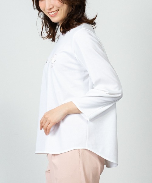 STUDIO PICONE(スタジオピッコーネ)の「UV冷感タック袖プルオーバー(Tシャツ/カットソー・レディース・ネイビー/ホワイト/ライトオレンジ系・LL/L/M)」の12枚目の写真