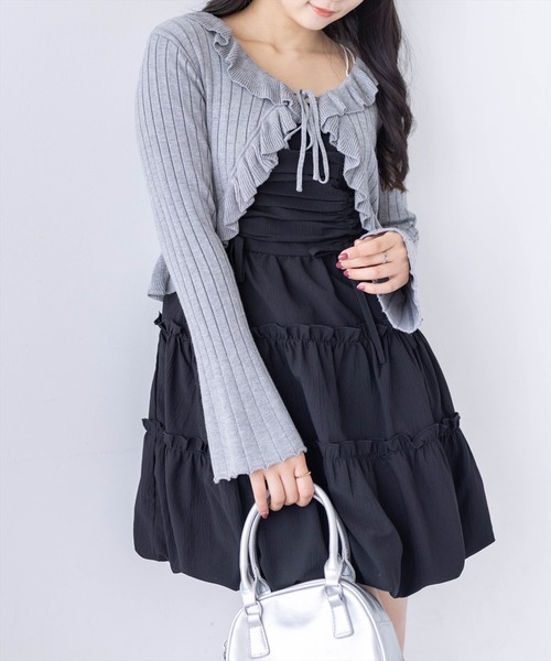 clear（クリア）の「フリルニットカーディガン [カジュアル 着回し抜群 大人]≪新作≫（カーディガン/ボレロ・レディース・サックスブルー/レッド/杢グレー/ブラック/アイボリー・F）」の4枚目の写真