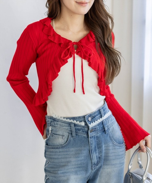 clear（クリア）の「フリルニットカーディガン [カジュアル 着回し抜群 大人]≪新作≫（カーディガン/ボレロ・レディース・サックスブルー/レッド/杢グレー/ブラック/アイボリー・F）」の20枚目の写真