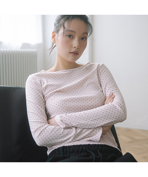 HAVISM(ヘビズム)の「GOLJI BOAT NECK L/S TEE(9COLOR)(Tシャツ/カットソー・レディース・ライトグレー/ブラウン/ピンク/イエロー/ブラック/アイボリー/ヘザーグレー/ブラック系その他/アイボリー系・FREE)」の9枚目の写真