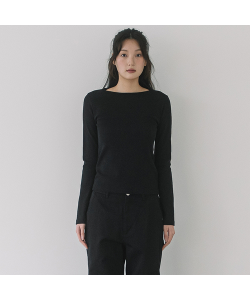 HAVISM(ヘビズム)の「GOLJI BOAT NECK L/S TEE(9COLOR)(Tシャツ/カットソー・レディース・ライトグレー/ブラウン/ピンク/イエロー/ブラック/アイボリー/ヘザーグレー/ブラック系その他/アイボリー系・FREE)」の1枚目の写真