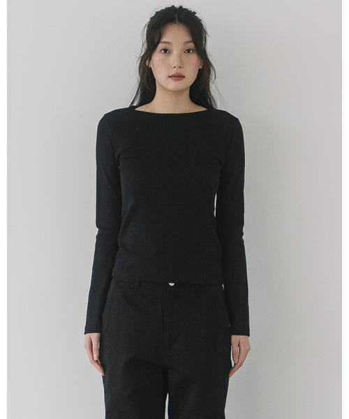 HAVISM(ヘビズム)の「GOLJI BOAT NECK L/S TEE(9COLOR)(Tシャツ/カットソー・レディース・ライトグレー/ブラウン/ピンク/イエロー/ブラック/アイボリー/ヘザーグレー/ブラック系その他/アイボリー系・FREE)」の16枚目の写真