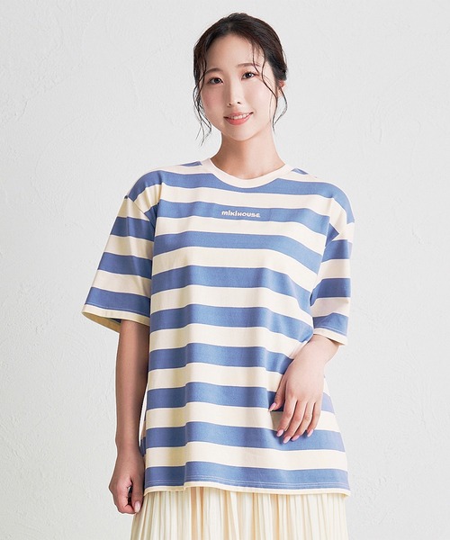 MIKI HOUSE(ミキハウス)の「【WEB限定】ボーダー半袖Tシャツ(大人用)(Tシャツ/カットソー・レディース・ブルー/グリーン系その他/ベージュ/ピンク・L(175-185cm)/M(165-175cm)/S(155-165cm))」の4枚目の写真