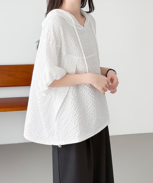 ABITOKYO（アビトーキョー）の「異素材ふくれジャガードパーカー（パーカー・レディース・ホワイト/ブラック/ブルー・FREE）」の22枚目の写真