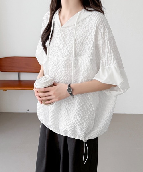 ABITOKYO（アビトーキョー）の「異素材ふくれジャガードパーカー（パーカー・レディース・ホワイト/ブラック/ブルー・FREE）」の18枚目の写真