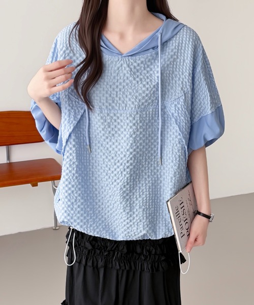 ABITOKYO（アビトーキョー）の「異素材ふくれジャガードパーカー（パーカー・レディース・ホワイト/ブラック/ブルー・FREE）」の14枚目の写真