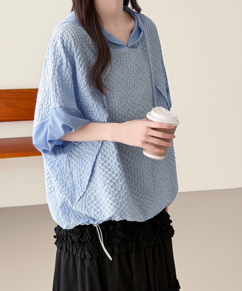 ABITOKYO（アビトーキョー）の「異素材ふくれジャガードパーカー（パーカー・レディース・ホワイト/ブラック/ブルー・FREE）」の12枚目の写真