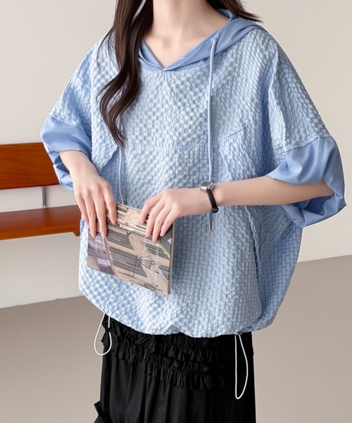 ABITOKYO（アビトーキョー）の「異素材ふくれジャガードパーカー（パーカー・レディース・ホワイト/ブラック/ブルー・FREE）」の11枚目の写真