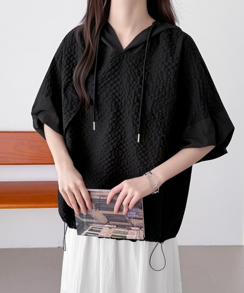 ABITOKYO（アビトーキョー）の「異素材ふくれジャガードパーカー（パーカー・レディース・ホワイト/ブラック/ブルー・FREE）」の8枚目の写真