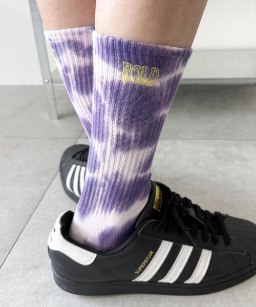 WEGO（ウィゴー）の「WEGO/刺繍ロゴタイダイソックス（ソックス/靴下・メンズ・ブラック/ブラウン/パープル・25-27CM）」の3枚目の写真
