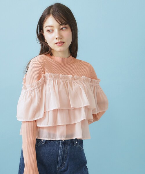 index(インデックス)の「3wayフリルドッキングニット【洗濯機OK/抗ピル】(ニット/セーター・レディース・オレンジ系4/チャコールグレー/オフホワイト/サックスブルー・40/38/36)」の1枚目の写真