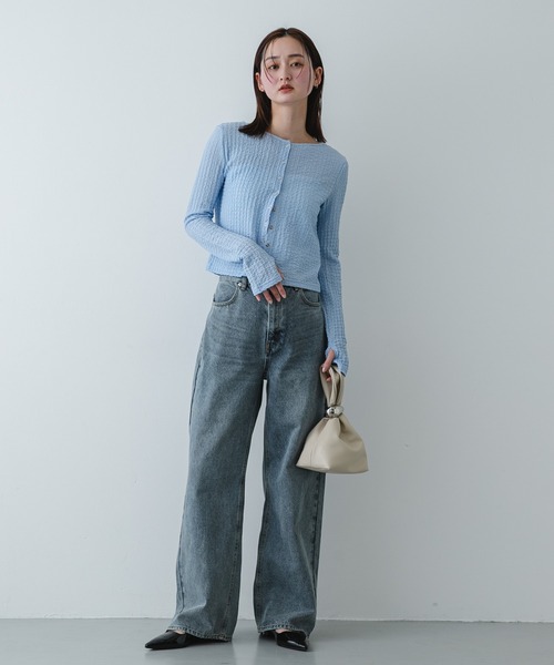 SENSE OF PLACE by URBAN RESEARCH（センスオブプレイスバイアーバンリサーチ）の「シャーリングカットカーディガン（カーディガン/ボレロ・レディース・ライトブルー/チャコールグレー/アイボリー・ONE）」の4枚目の写真