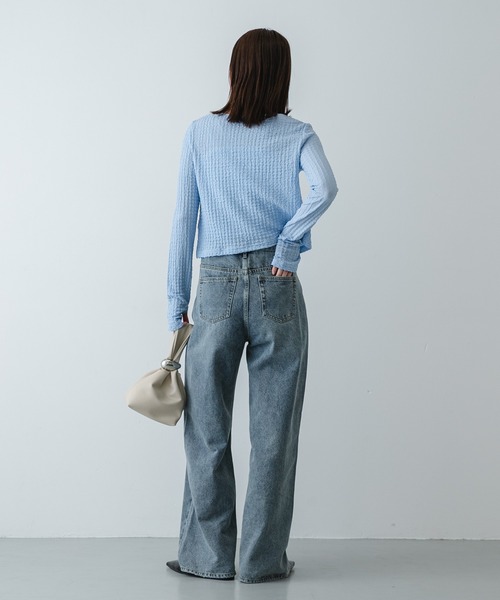 SENSE OF PLACE by URBAN RESEARCH（センスオブプレイスバイアーバンリサーチ）の「シャーリングカットカーディガン（カーディガン/ボレロ・レディース・ライトブルー/チャコールグレー/アイボリー・ONE）」の5枚目の写真