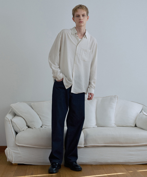 MINDBRIDGE（マインドブリッジ）の「[COUTURE]ストライプオーバーサイズデイリーシャツ - 2カラー（シャツ/ブラウス・メンズ・グレー/クリーム・100/110/95/105）」の11枚目の写真