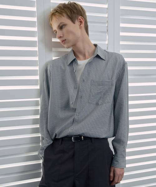 MINDBRIDGE（マインドブリッジ）の「[COUTURE]ストライプオーバーサイズデイリーシャツ - 2カラー（シャツ/ブラウス・メンズ・グレー/クリーム・100/110/95/105）」の12枚目の写真