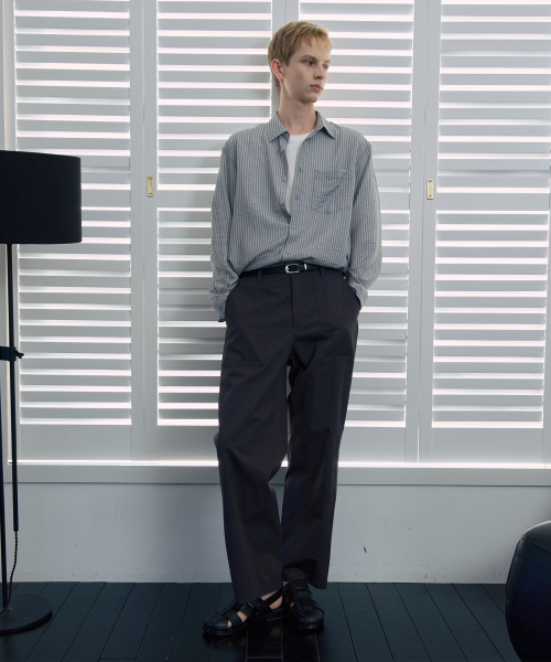 MINDBRIDGE（マインドブリッジ）の「[COUTURE]ストライプオーバーサイズデイリーシャツ - 2カラー（シャツ/ブラウス・メンズ・グレー/クリーム・100/110/95/105）」の13枚目の写真
