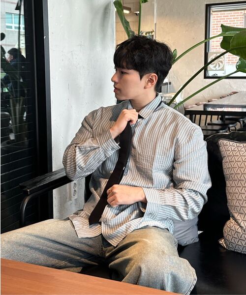 MINDBRIDGE（マインドブリッジ）の「[COUTURE]ストライプオーバーサイズデイリーシャツ - 2カラー（シャツ/ブラウス・メンズ・グレー/クリーム・100/110/95/105）」の20枚目の写真