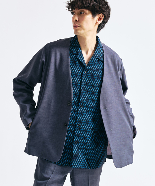 417 EDIFICE(フォーワンセブンエディフィス)の「【EVALET / エバレット】メッシュ カーディガンジャケット "セットアップ着用可能"(ノーカラージャケット・メンズ・グレー/チャコールグレー/ベージュ・LARGE/MEDIUM/SMALL)」の2枚目の写真